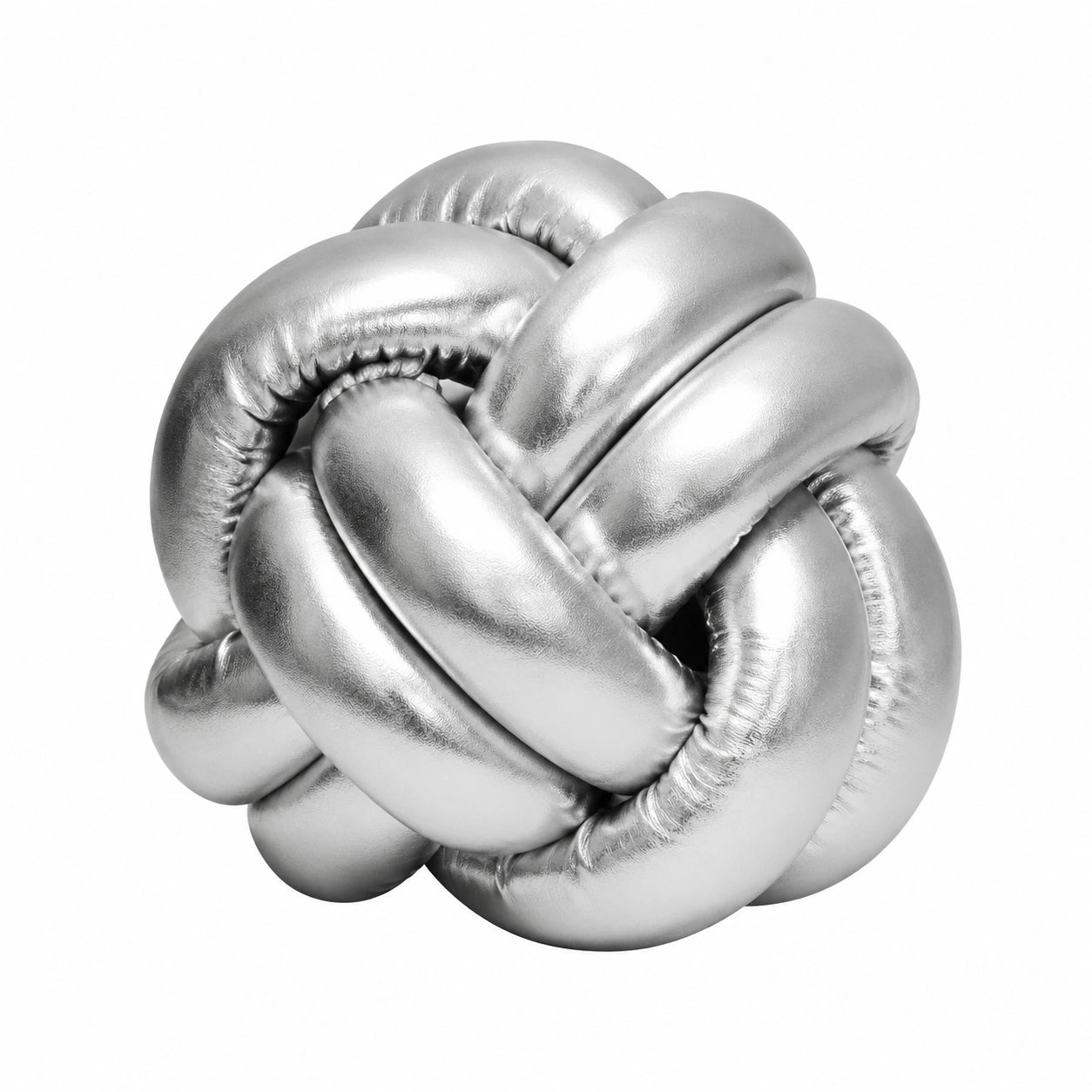 Knoten-Kissen 30 cm Kunstleder Silber dekorativ geflochten