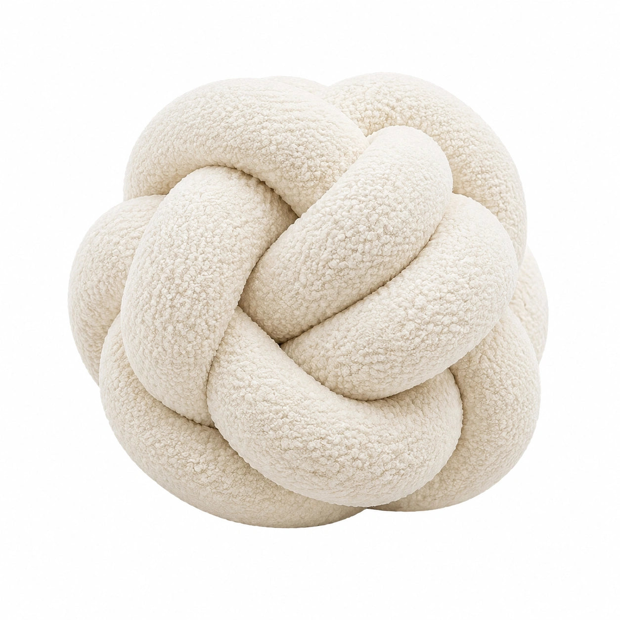 Knotenkissen 30 cm aus Teddyplüsch in Cremeweiß - geflochtenes Dekokissen