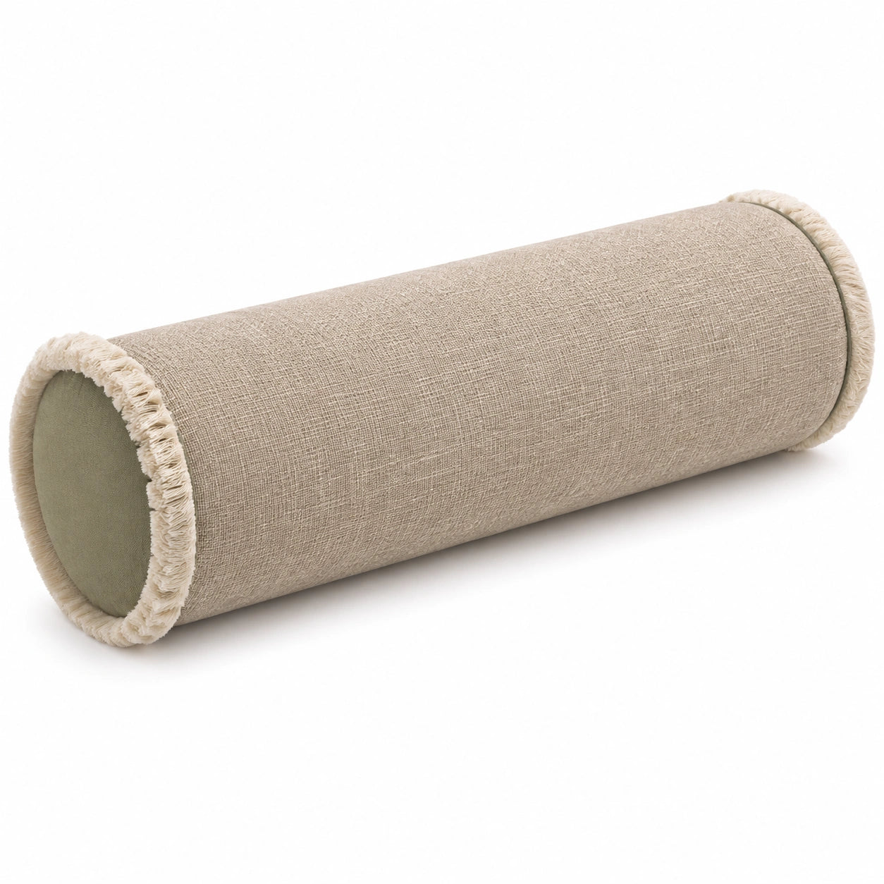 Nackenrolle 15 x 50 cm Textil Beige Grün mit Fransen