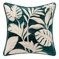 Dekokissen 45 x 45 cm Samt Dunkelgrün Creme Blattrelief