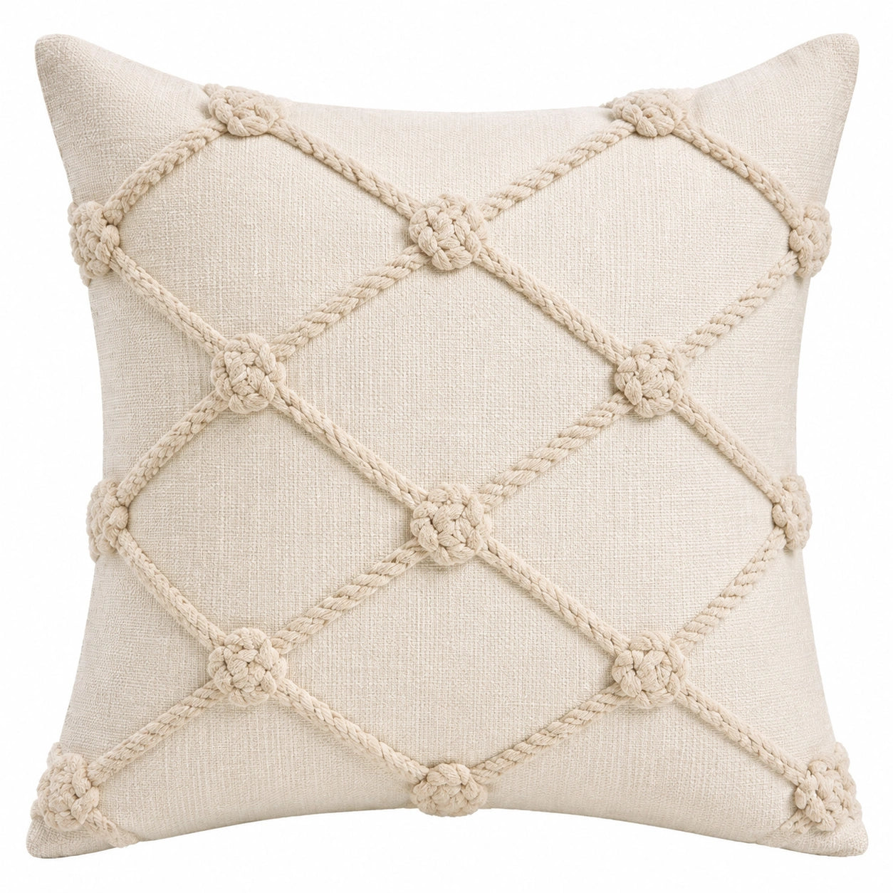 Dekokissen 45 x 45 cm Creme Textil mit Makramee Struktur für Wohnraum