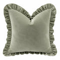 Zierkissen 45 cm aus Polyester in Salbeigrün mit Samtoberfläche und Rüschenrand