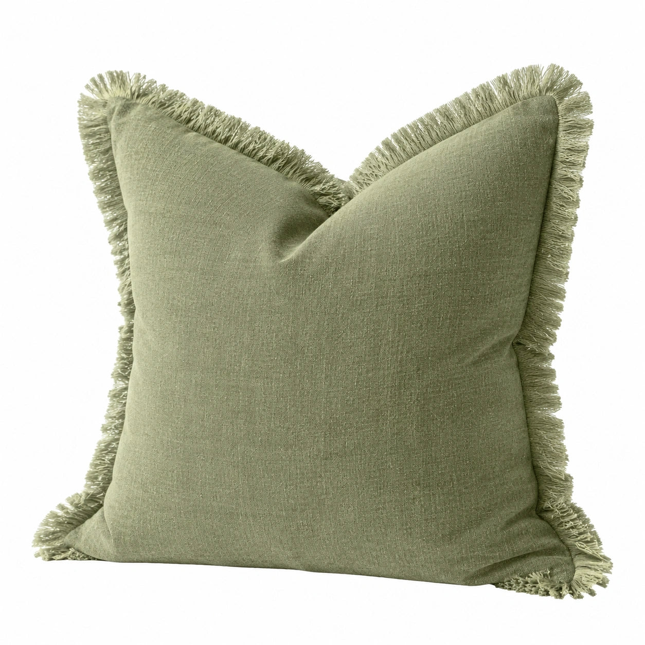 Dekokissen 45 x 45 cm Textil Salbeigrün mit Fransen Wohnaccessoire