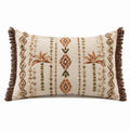 Rechteckiges Dekokissen 50 x 30 cm Baumwollbezug Cremebraun mit Fransen im Boho-Stil
