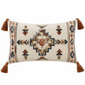 Rechteckiges Dekokissen 50 x 30 cm Textil Beige mit geometrischem Muster und Quasten