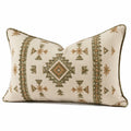 Rechteckiges Dekokissen 50 x 30 cm Beige Grün Baumwolloptik mit geometrischer Stickerei