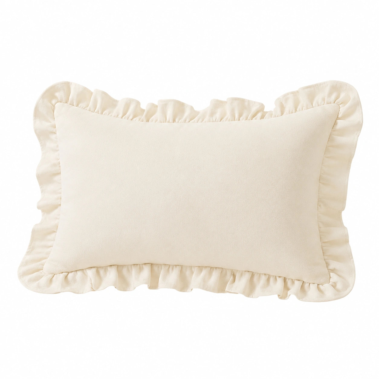Rechteckiges Dekokissen 45 x 35 cm Polyester Creme mit Rüschen