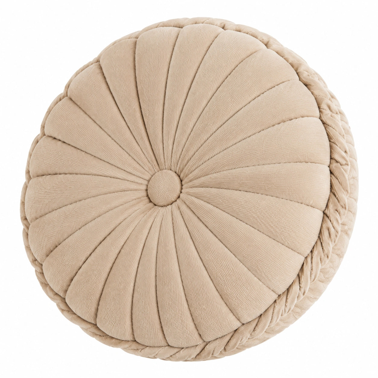 Rundes Dekokissen 40 cm Textil Beige mit Steppfalten