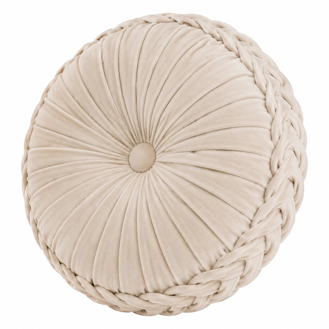 Rundes Zierkissen 45 cm Beige Textil mit geflochtenem Rand