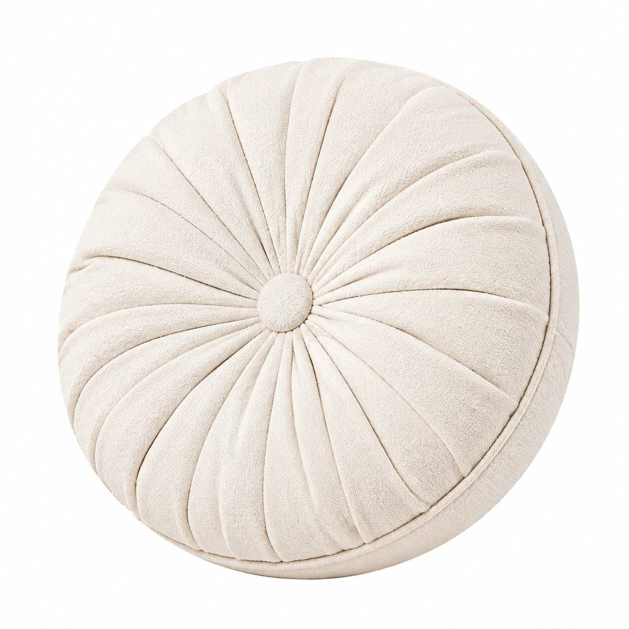 Rundes Zierkissen 45 cm Creme Textil mit Faltenstruktur